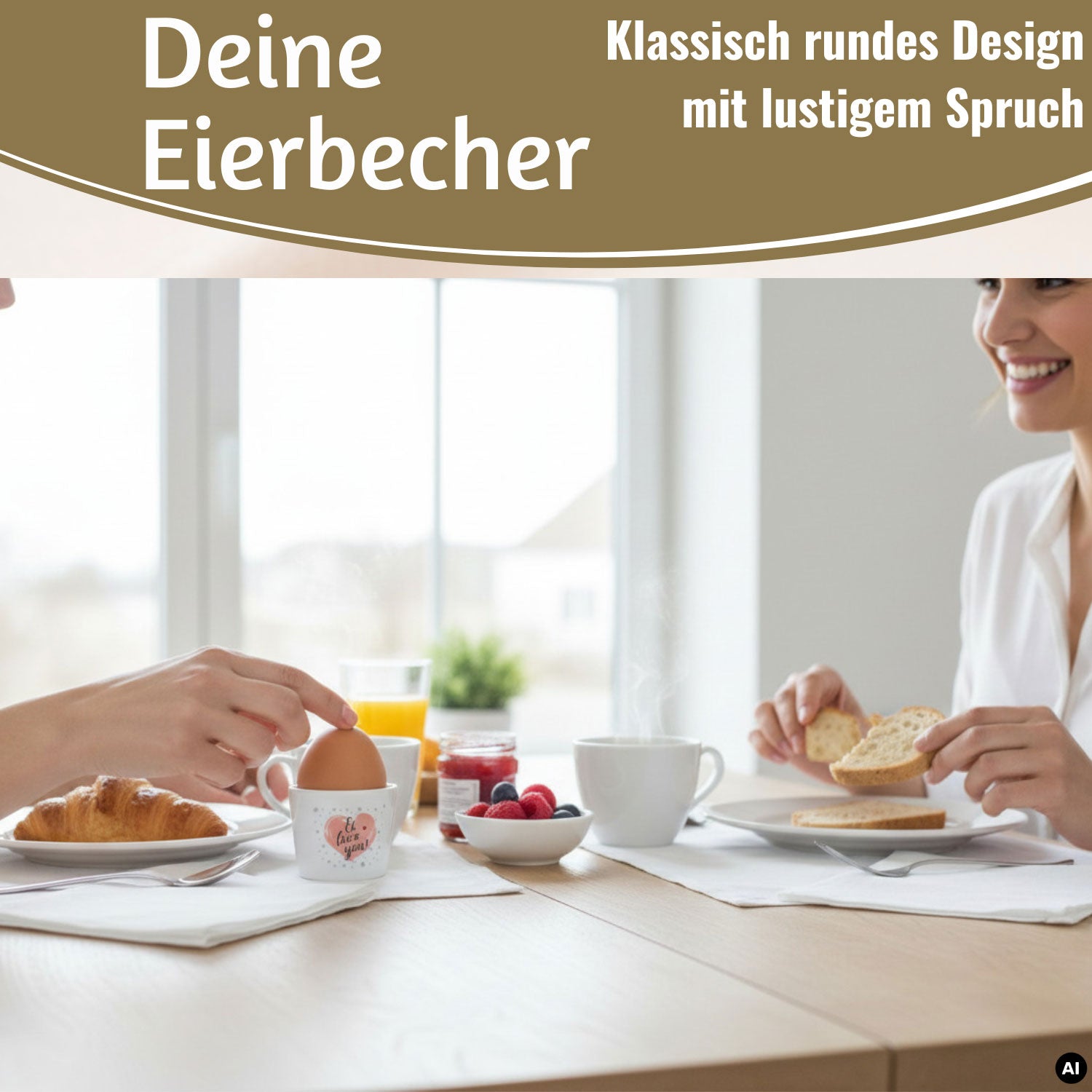 LS-LebenStil Eierbecher Porzellan 4er Set Sprüche Gute Laune