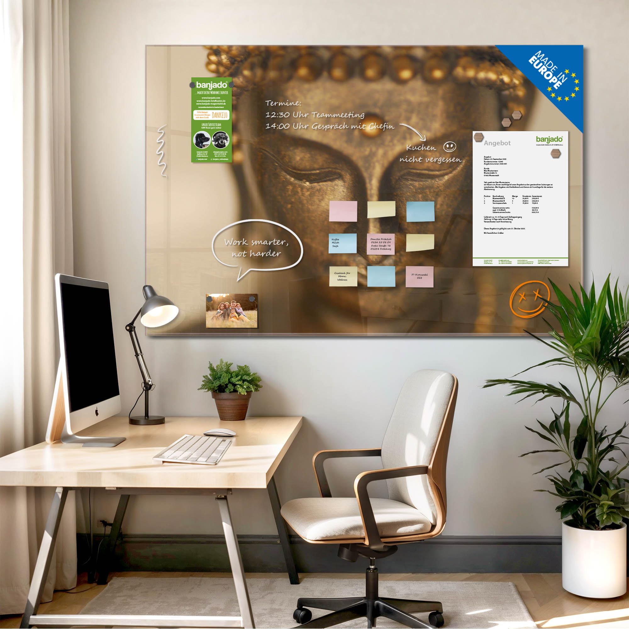 Banjado Magnettafel Buddha Gold Magnettafel 120x80 Glas