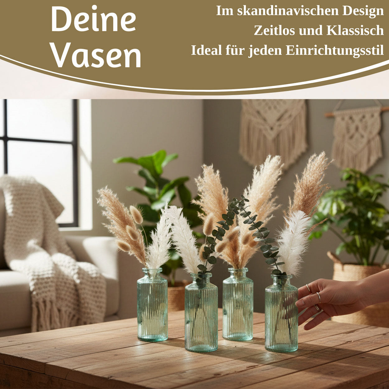 LS-LebenStil Retro Glas-Vasen 4er-Set salbei-grün 14cm
