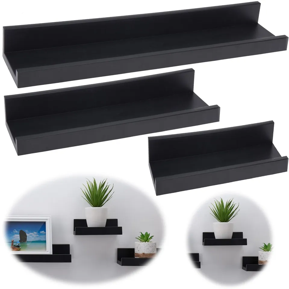 LS-LebenStil Küche Wandregal Set 3-fach Schwarz 15-45cm Board
