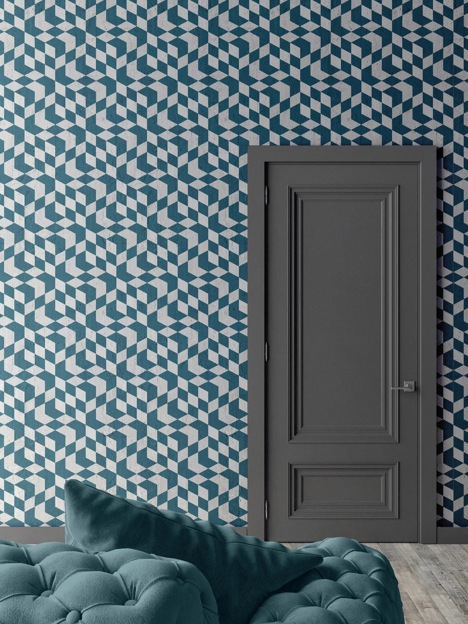 Mineheart Wallpaper Petroleum Geometric Cubes Tapete Petrol Rolle Würfel