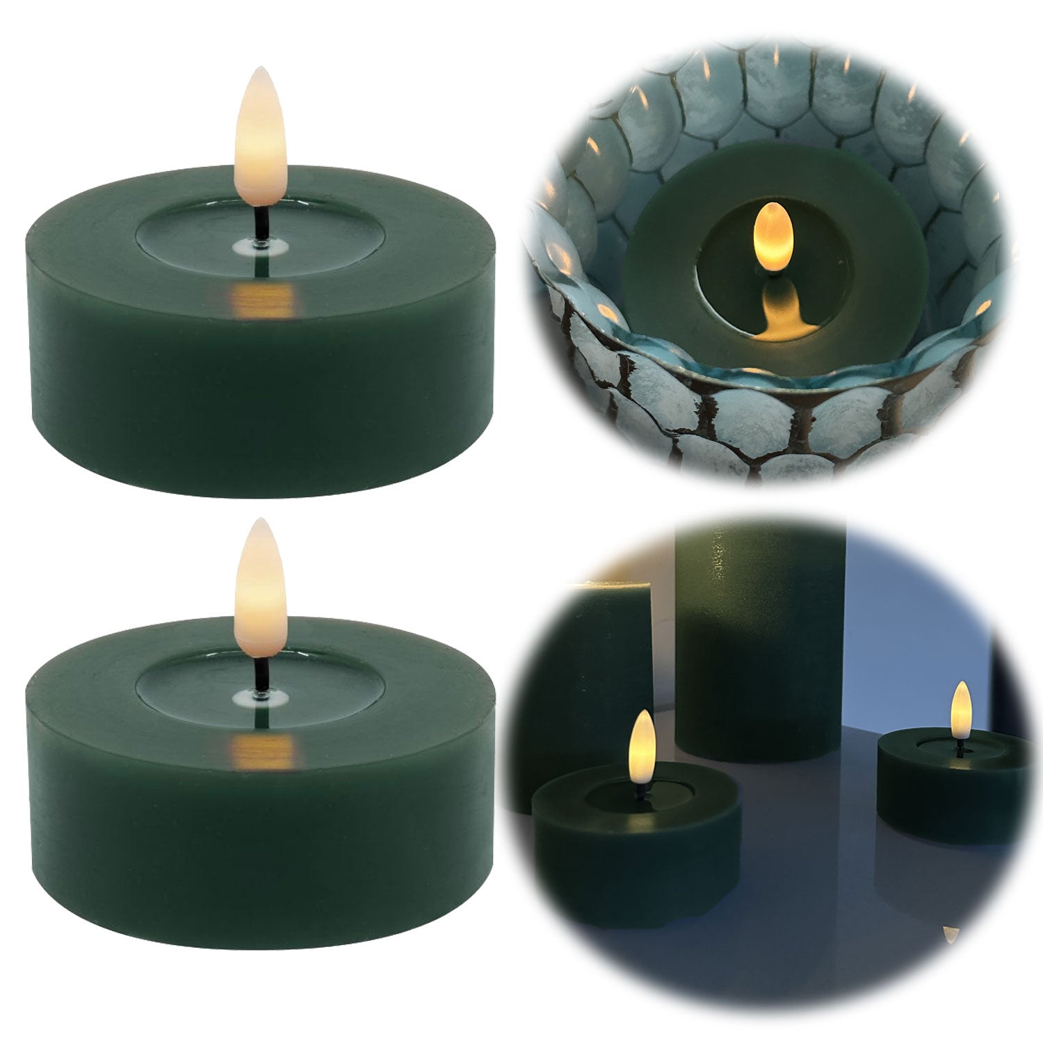 LS-LebenStil Ribe LED Teelichter Grün 6,8cm Echtwachs 2er