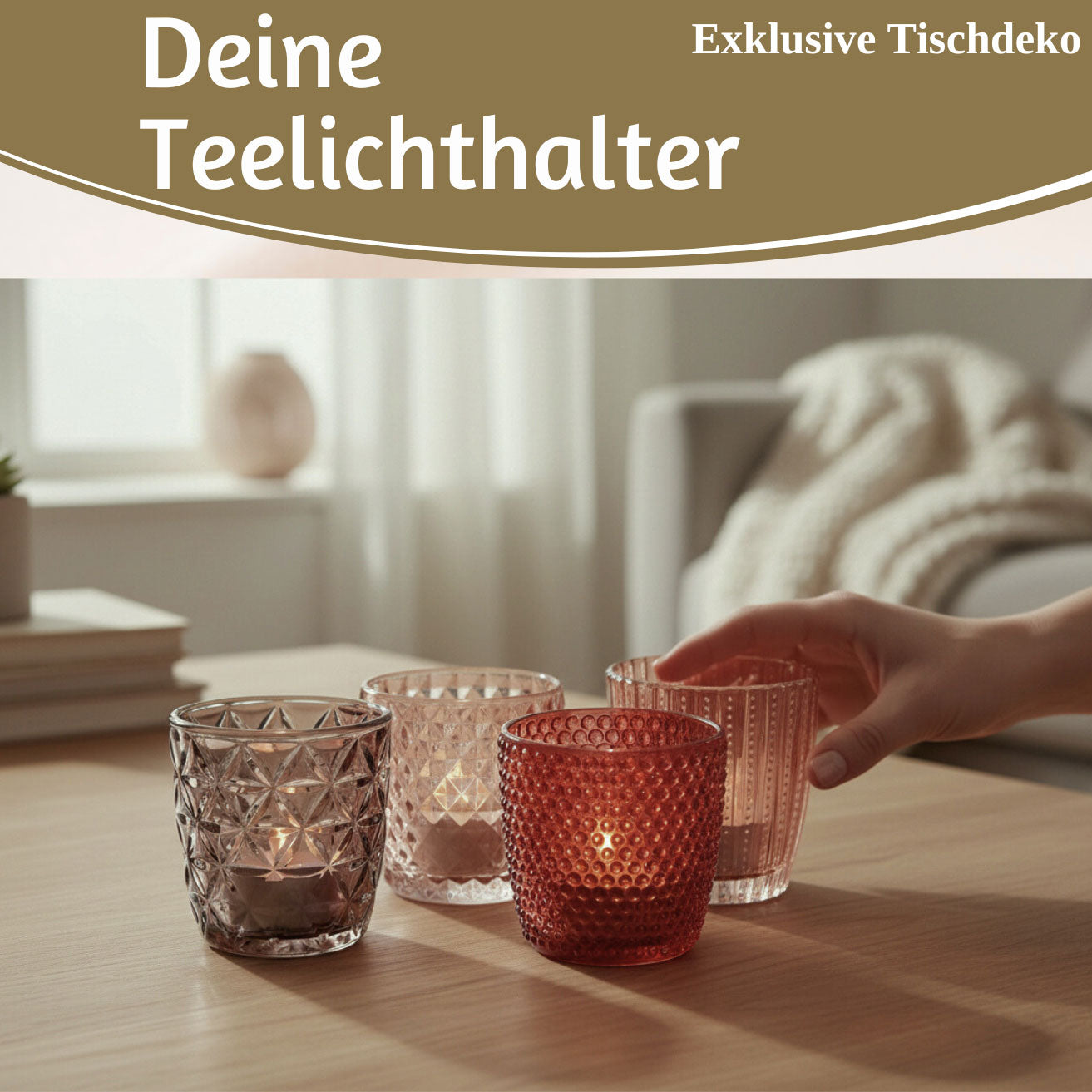LS-LebenStil Retro Glas Teelichthalter Rosa 7cm 4er Set