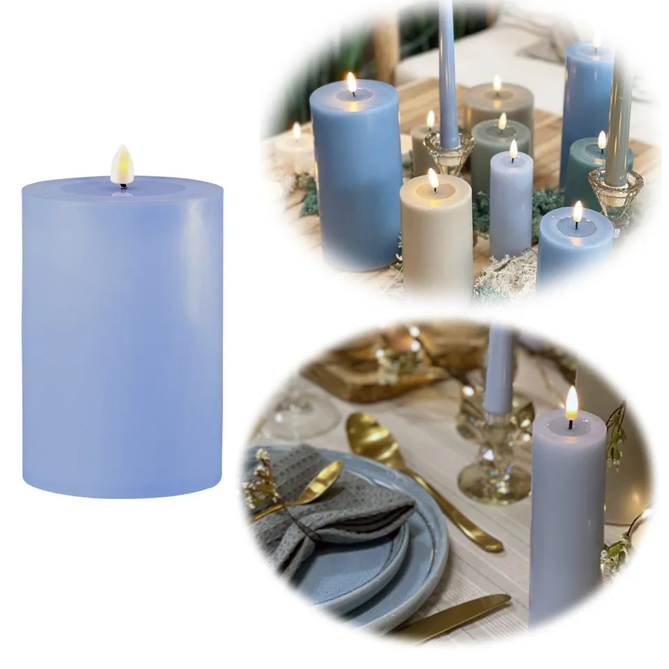 LS-LebenStil Real Flame LED Stumpenkerze 10x7,5cm Blau
