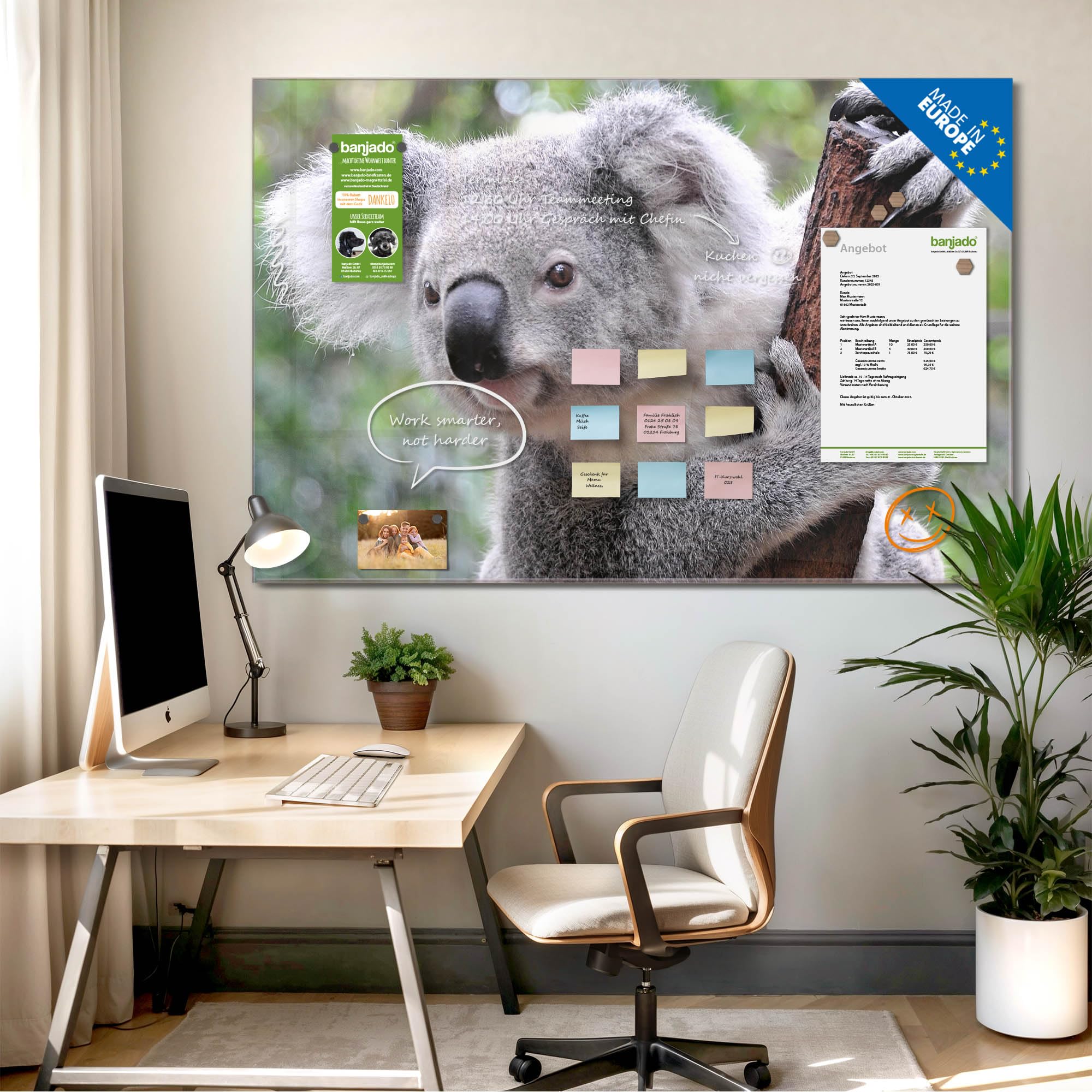 Banjado Magnettafel Koala Glas-Magnettafel 120x80 cm Tiermotiv