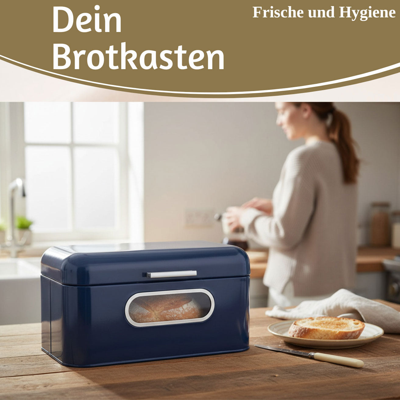 LS-LebenStil Brotkasten Vintage 30cm Metall blau Retro