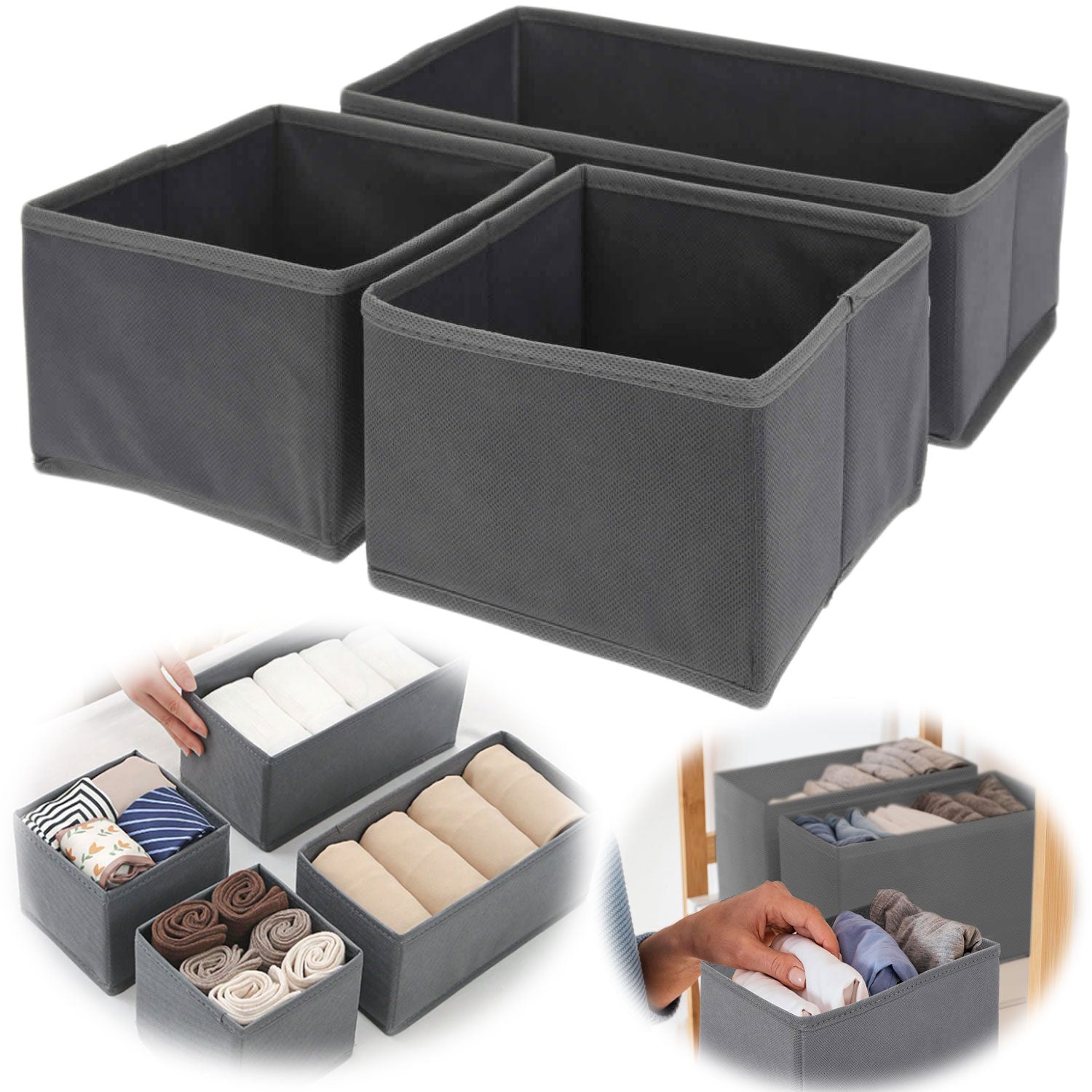 LS-LebenStil Schubladen Organizer 3er Set grau faltbar Box