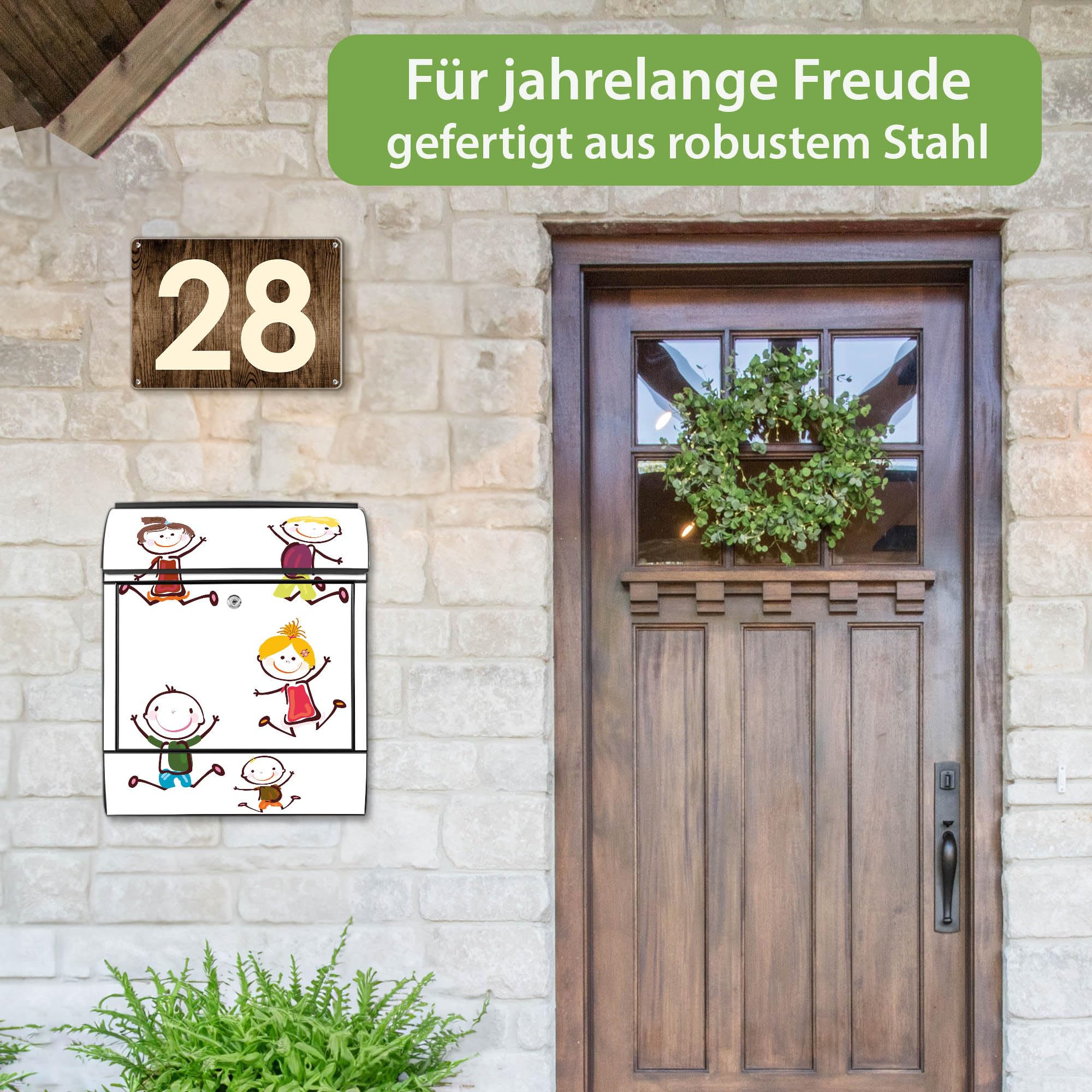 Banjado Briefkasten Happy Kids Stahl Schwarz A4