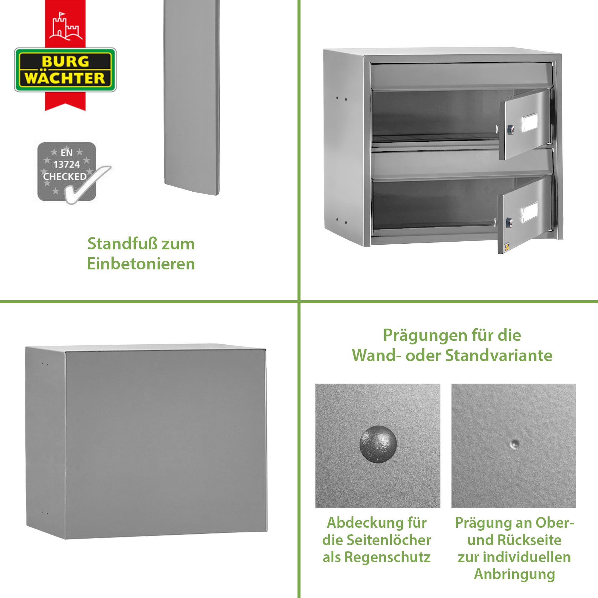 Banjado Briefkasten 4 Parteien Standbriefkasten Edelstahl mit Namensschild