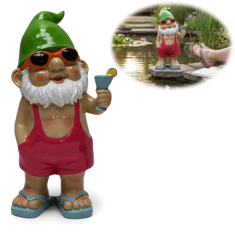 LS-LebenStil Gartenzwerg Cocktail 20 cm Polyresin handbemalt