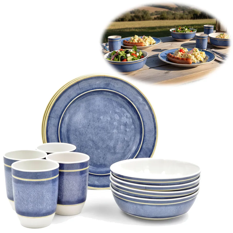LS-LebenStil Camping Geschirr Set 12tlg Maritim 4 Personen