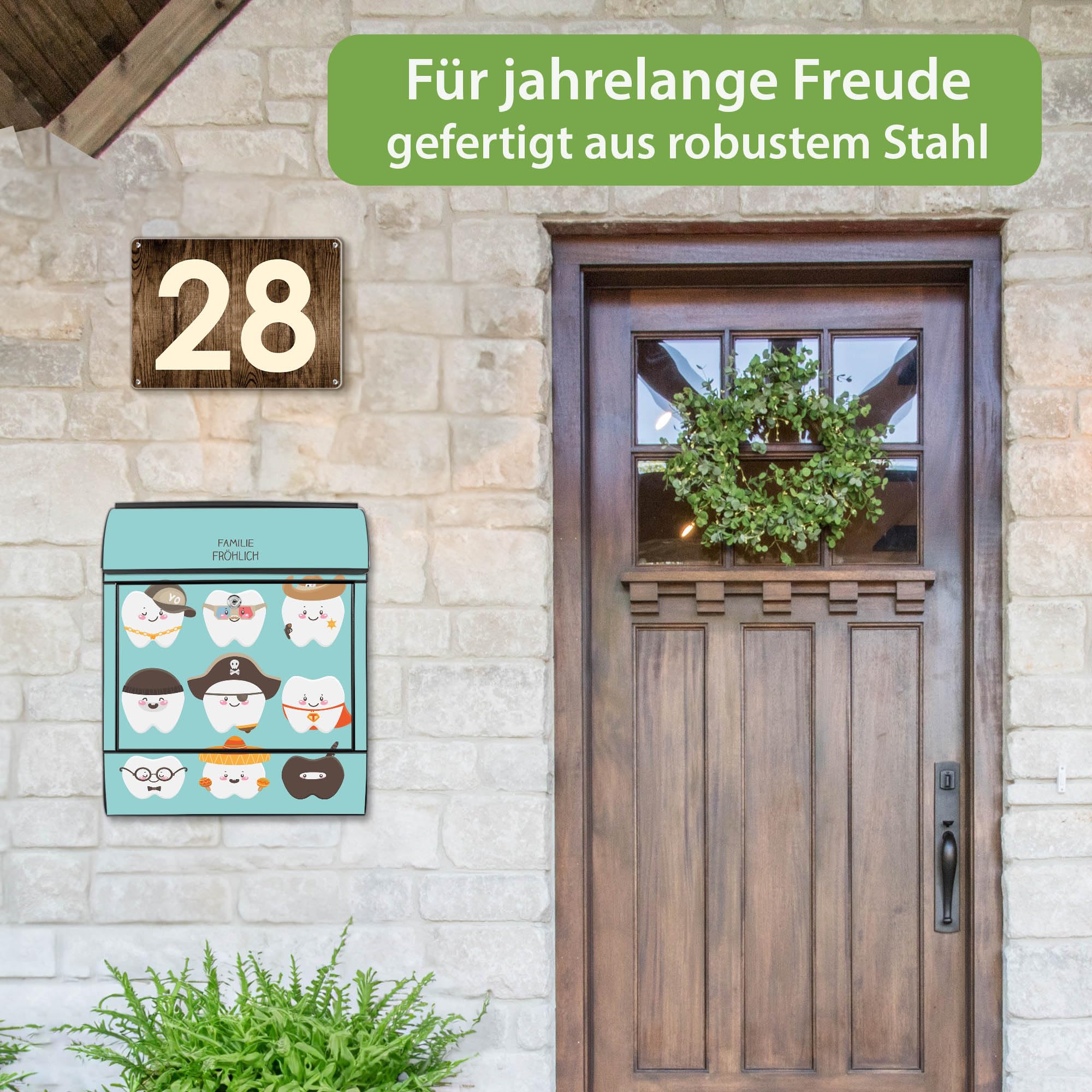 Banjado Briefkasten Neun Zähne Schwarz mit Zeitungsfach