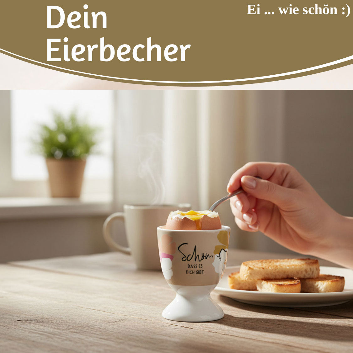 LS-LebenStil Küche & Haushalt Spruch Eierbecher Porzellan Gold 6cm