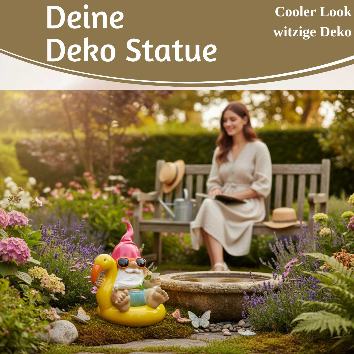 LS-LebenStil Gartenzwerg Gelb Sitzend Dekofigur 17cm