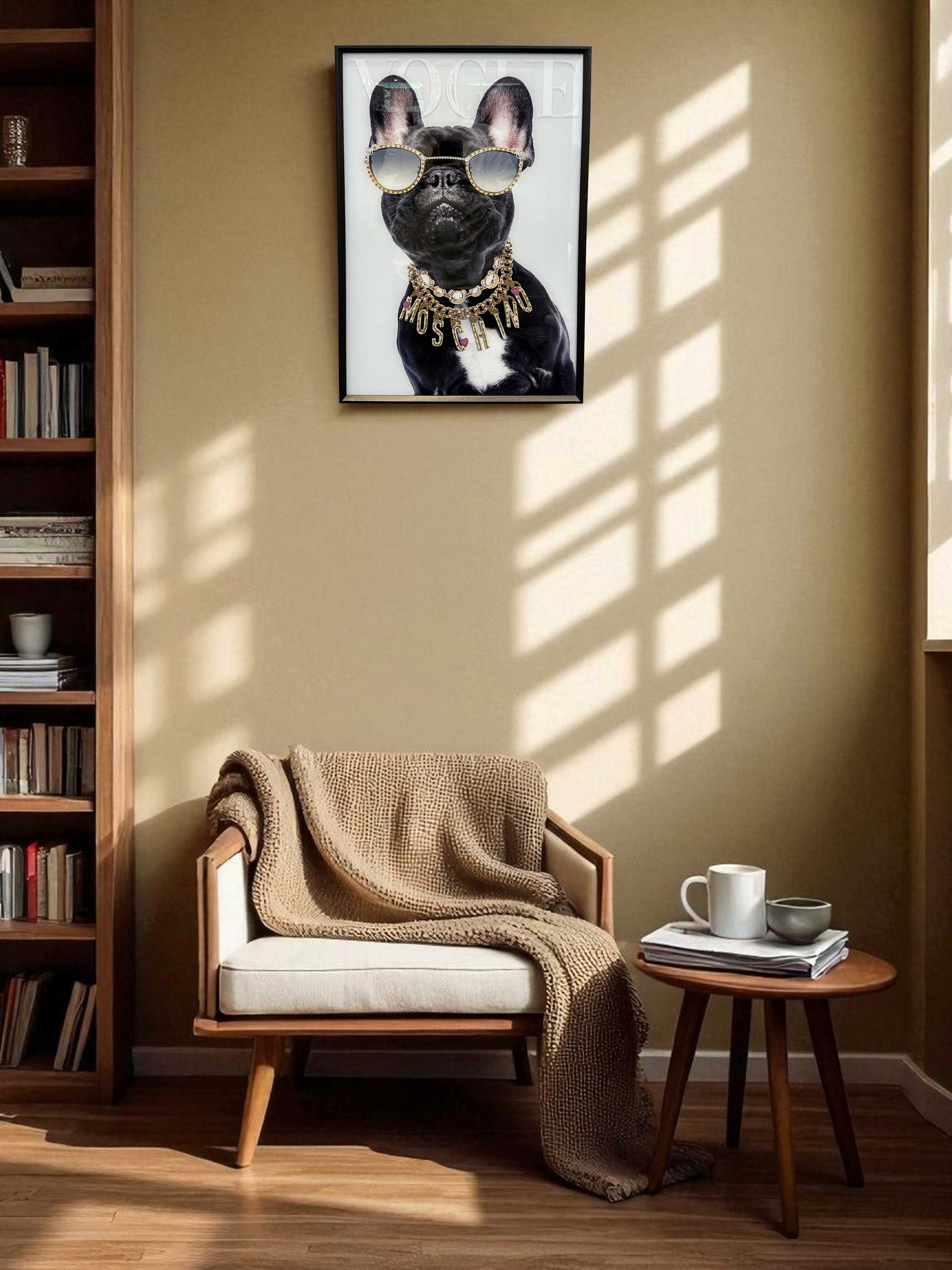 LS-LebenStil Doggy Wandbild 40x60cm Bulldogge schwarz Vogue
