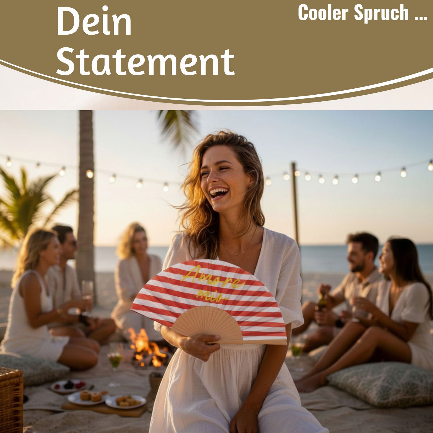 LS-LebenStil Amore Mio Handfächer rot weiß gelb Holz Stoff