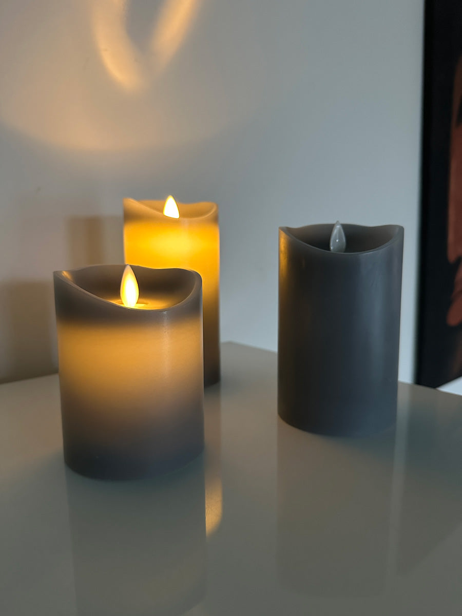 LS-LebenStil Möbel & Wohnen LED Stumpenkerze Grau 3er Set Timer