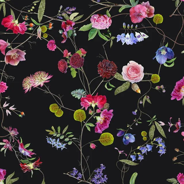 Mineheart Wallpaper Botanical Chinoiserie Tapete Schwarz Rolle