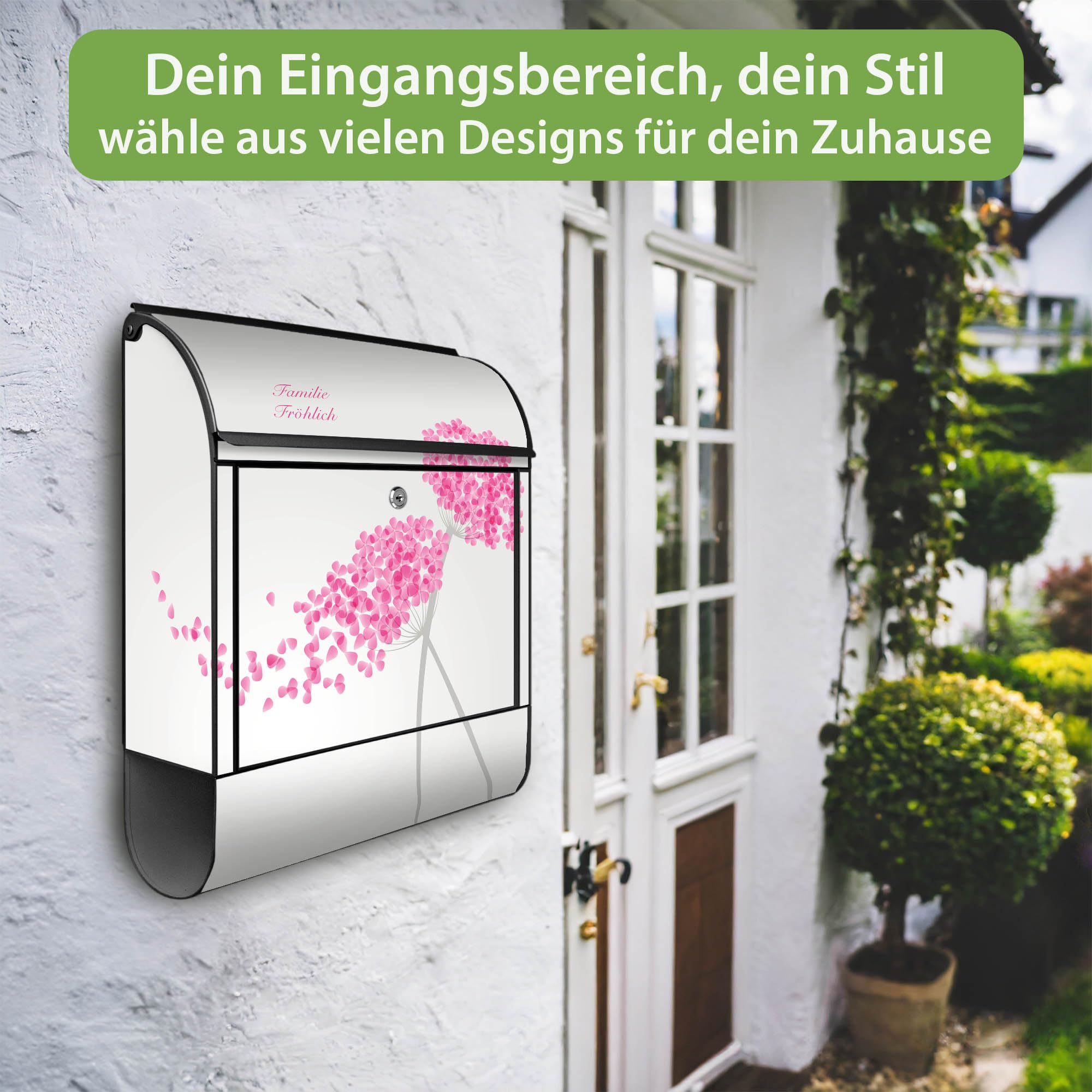 Banjado Briefkasten Holunder Pink 38,5x46,5x13cm Stahl schwarz