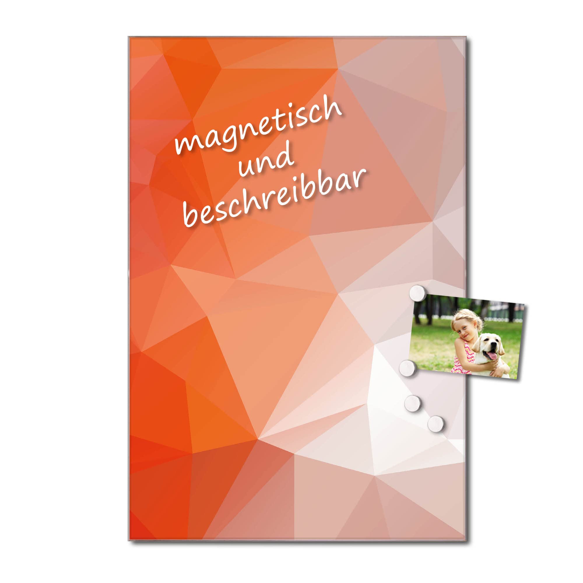 Banjado Magnettafel Orange Polygon Magnetboard 40x60 abstrakt