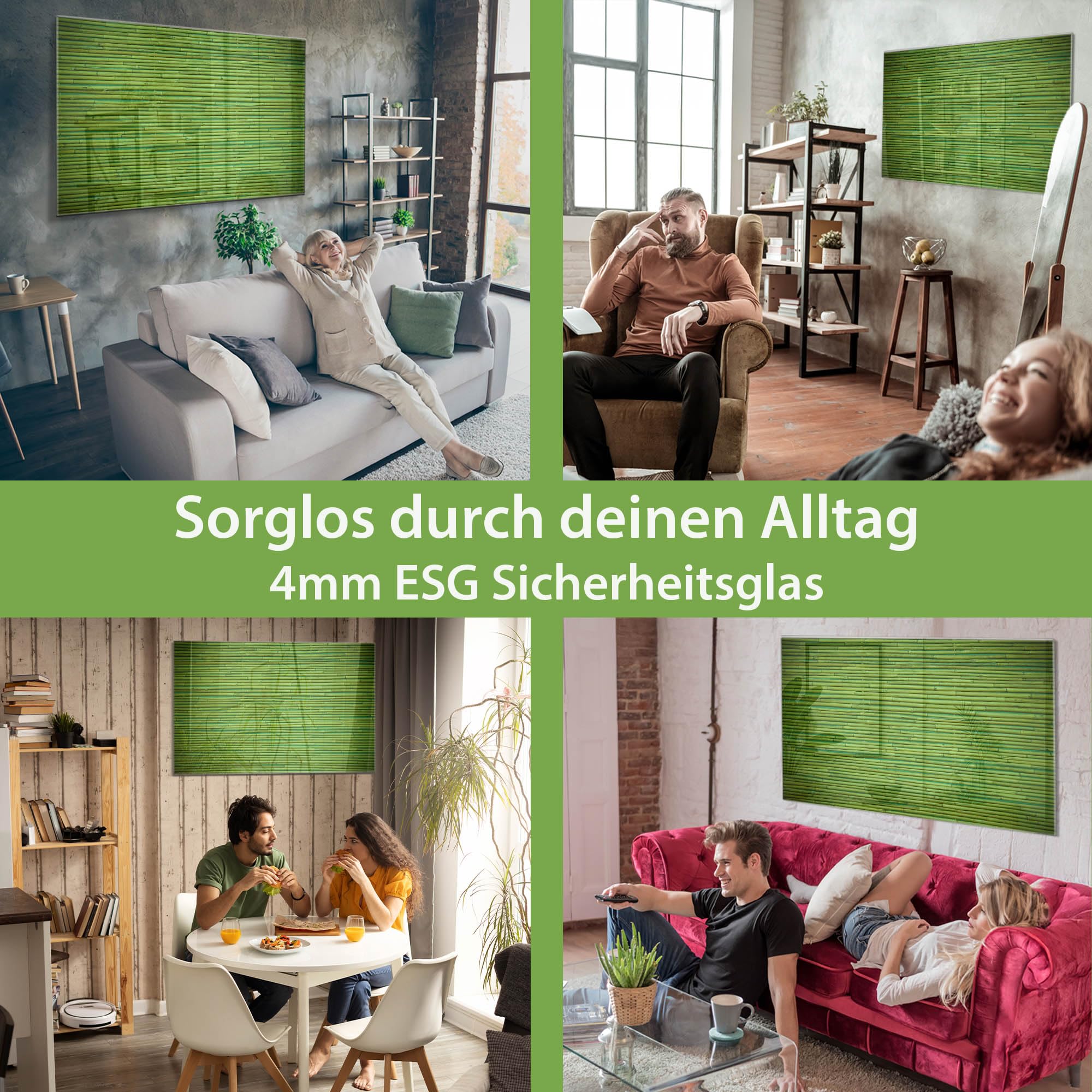 Banjado Magnettafel Glas 120x80 cm Bambus Grün Holzoptik beschreibbar