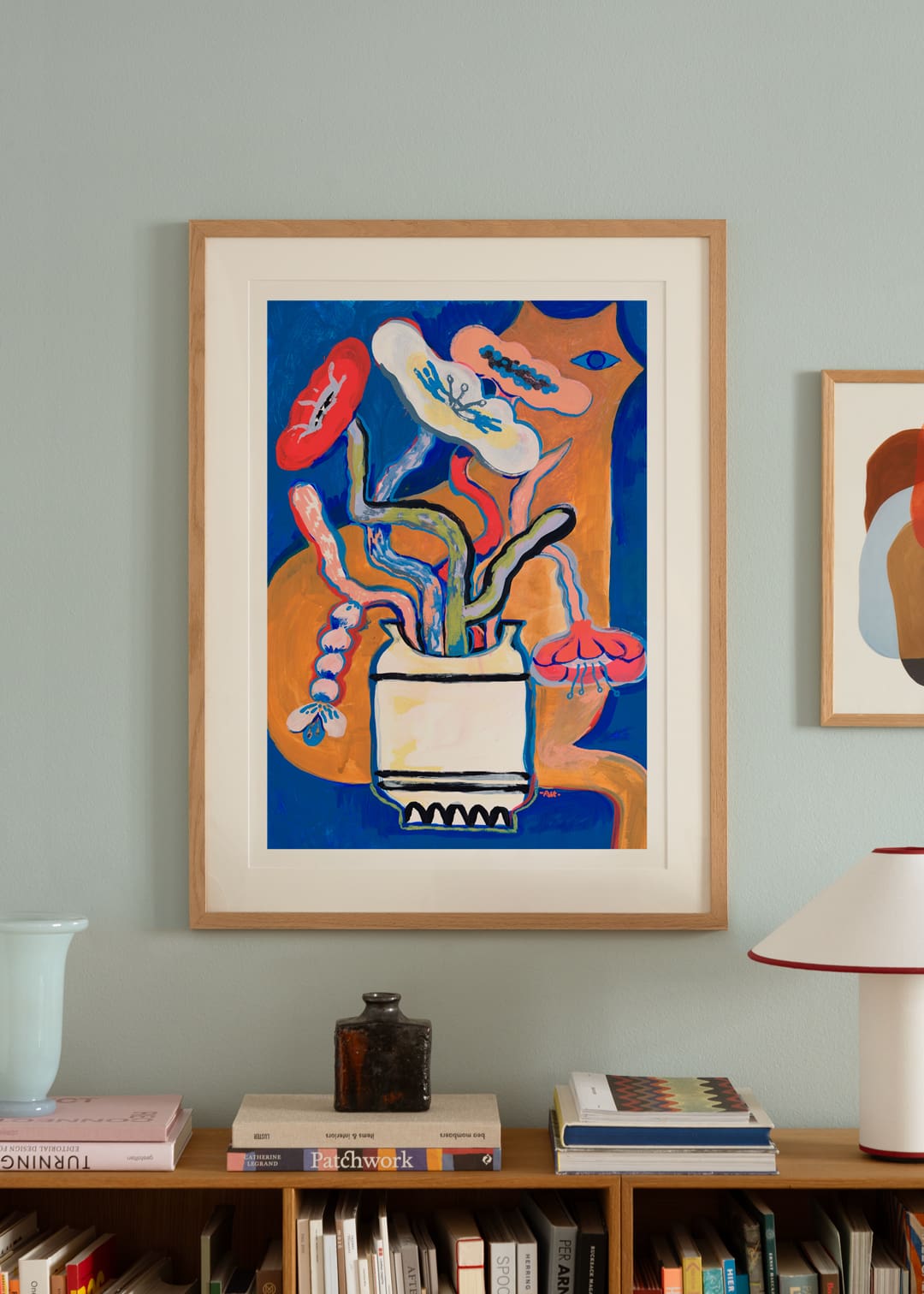 The Poster Club Art Prints Cat Cat Poster A4 Blau Gelb