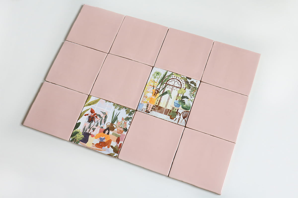 Storytiles Plain Lief Rose Fliese Rosa 13x13 cm Muster