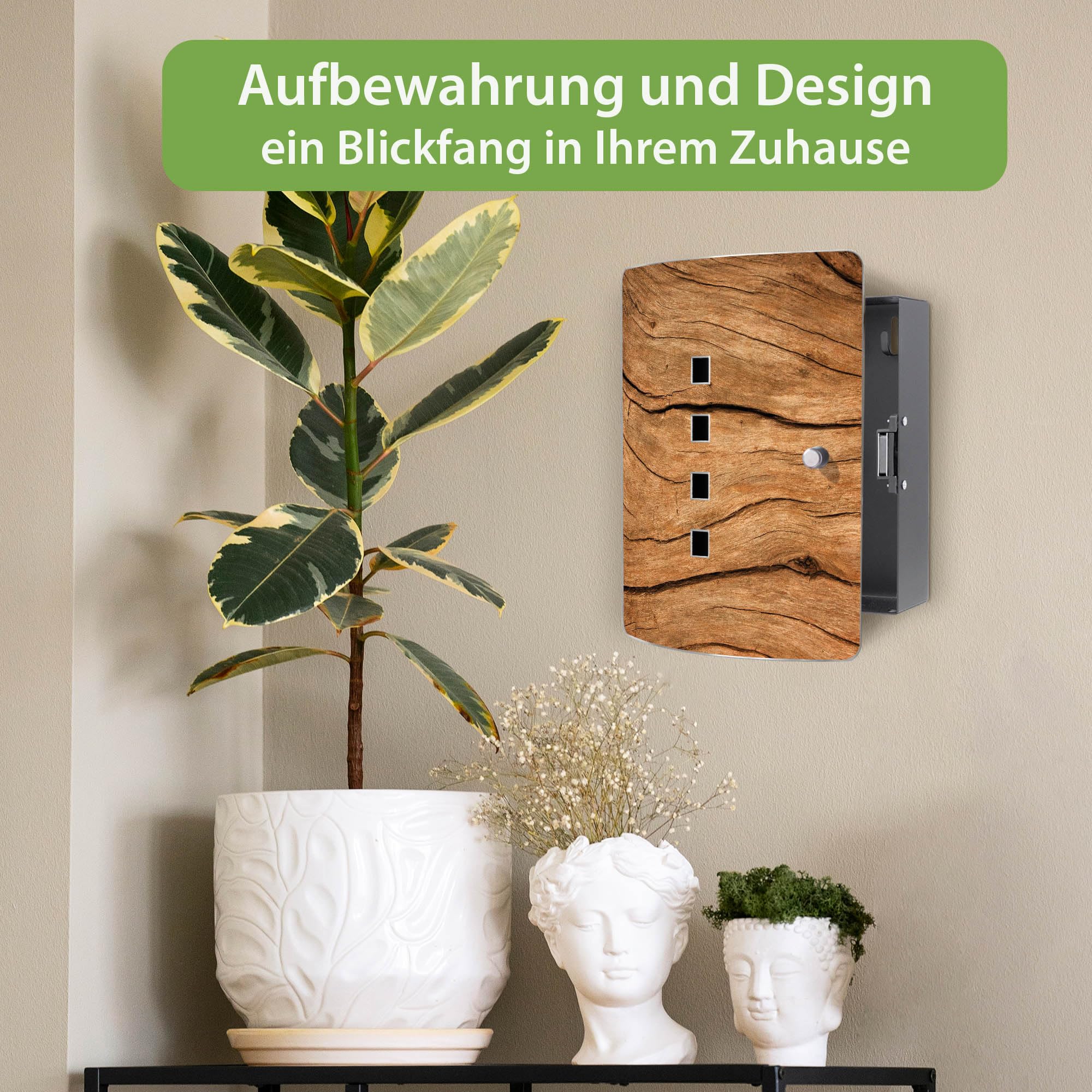 Banjado Schlüsselkasten Trockenes Holz Edelstahl 10 Haken