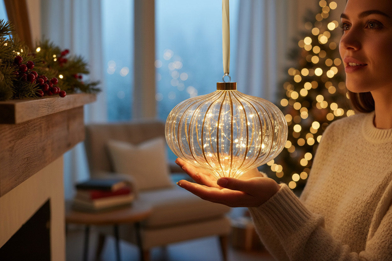 LS-LebenStil Kampen Lichtkugel Glas Gold 20cm 15 LED