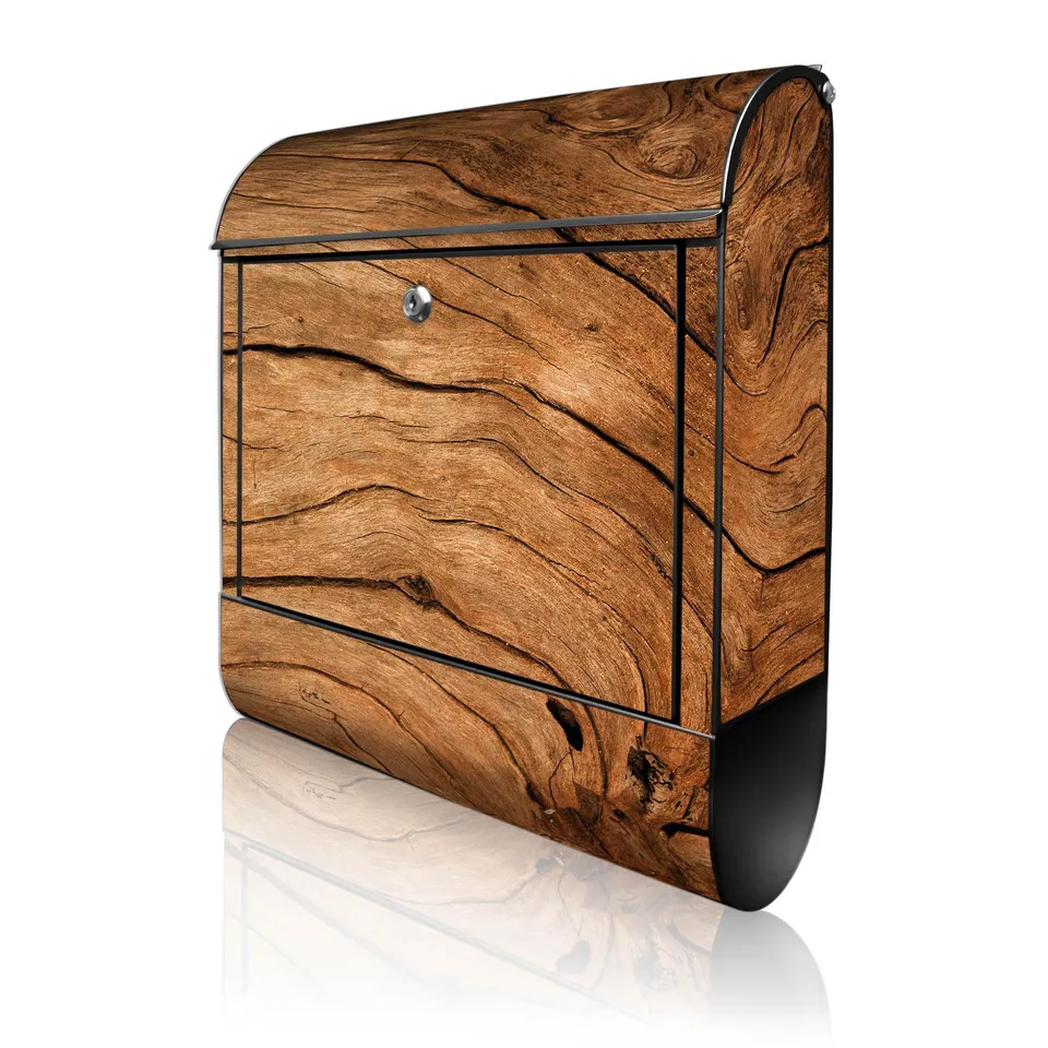 Banjado Briefkasten Trockenes Holz Stahl Schwarz A4