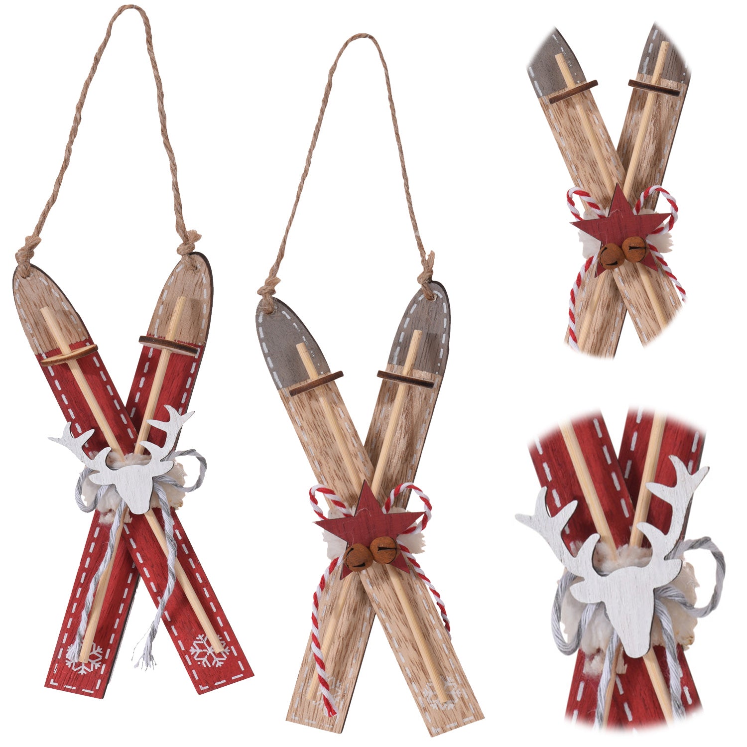 LS-LebenStil Möbel & Wohnen Skier Christbaumhänger Holz 17cm 2er Set