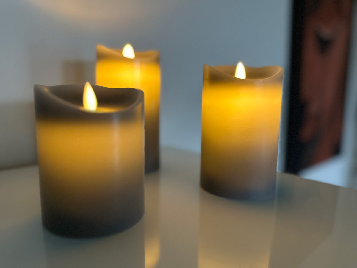 LS-LebenStil Möbel & Wohnen LED Stumpenkerze Grau 3er Set Timer