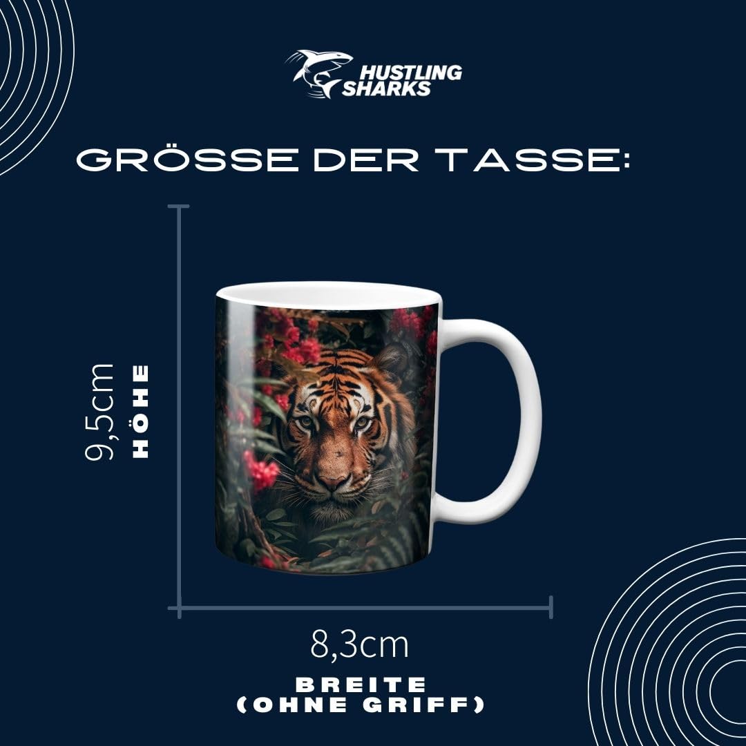 Hustling Sharks Wandbilder Tiger in Blumen Tasse 330 ml Keramik Weiß