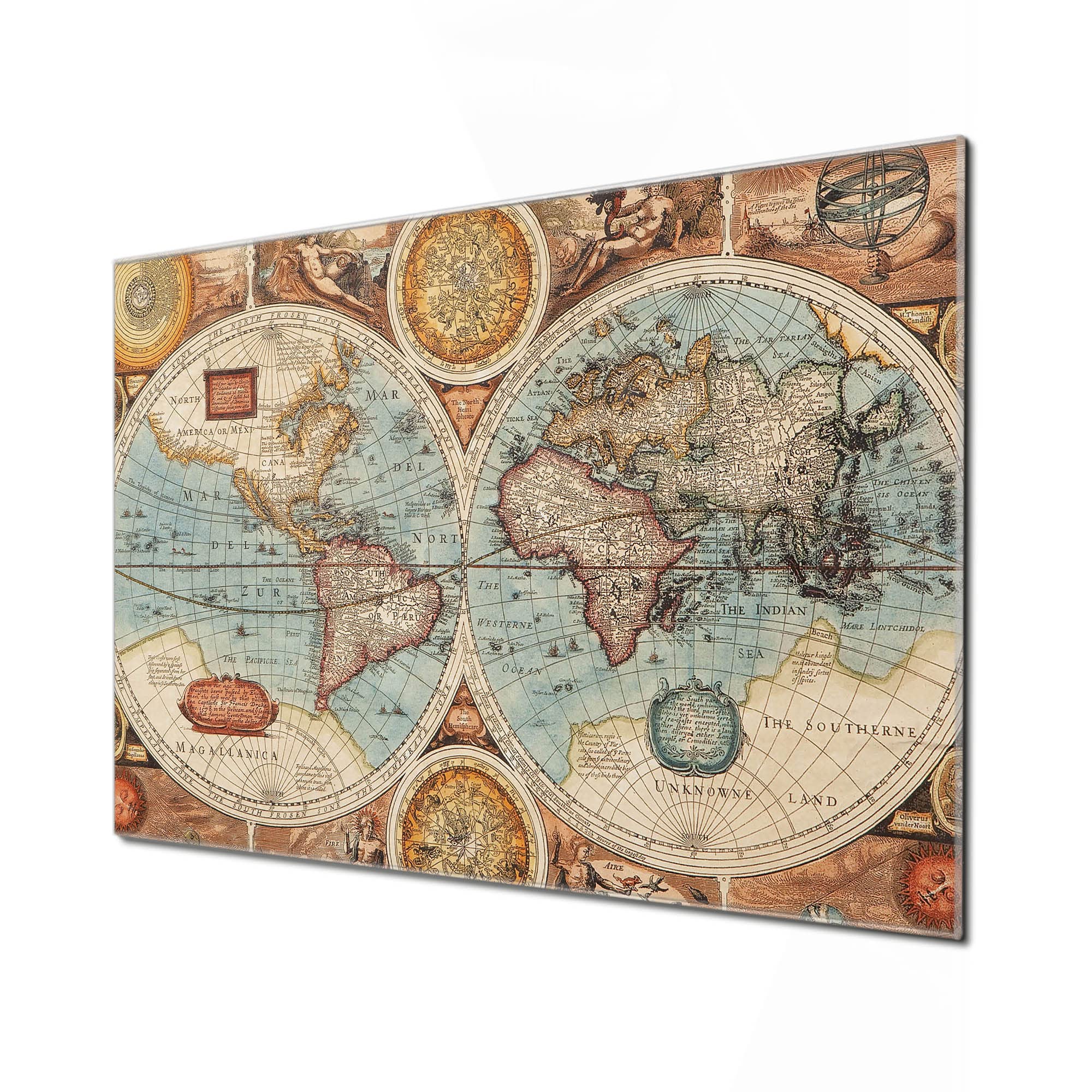 Banjado LED-Bild Historische Weltkarte Glasbild 75x50 cm Wohnzimmer