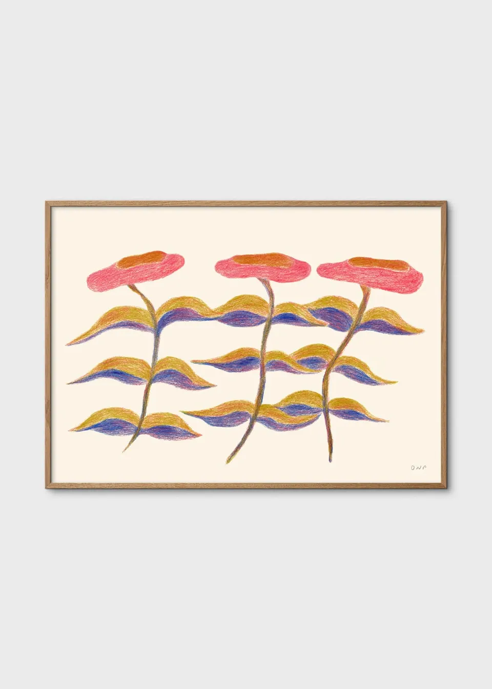 The Poster Club Three Flowers Kunstdruck 30x40 cm blau