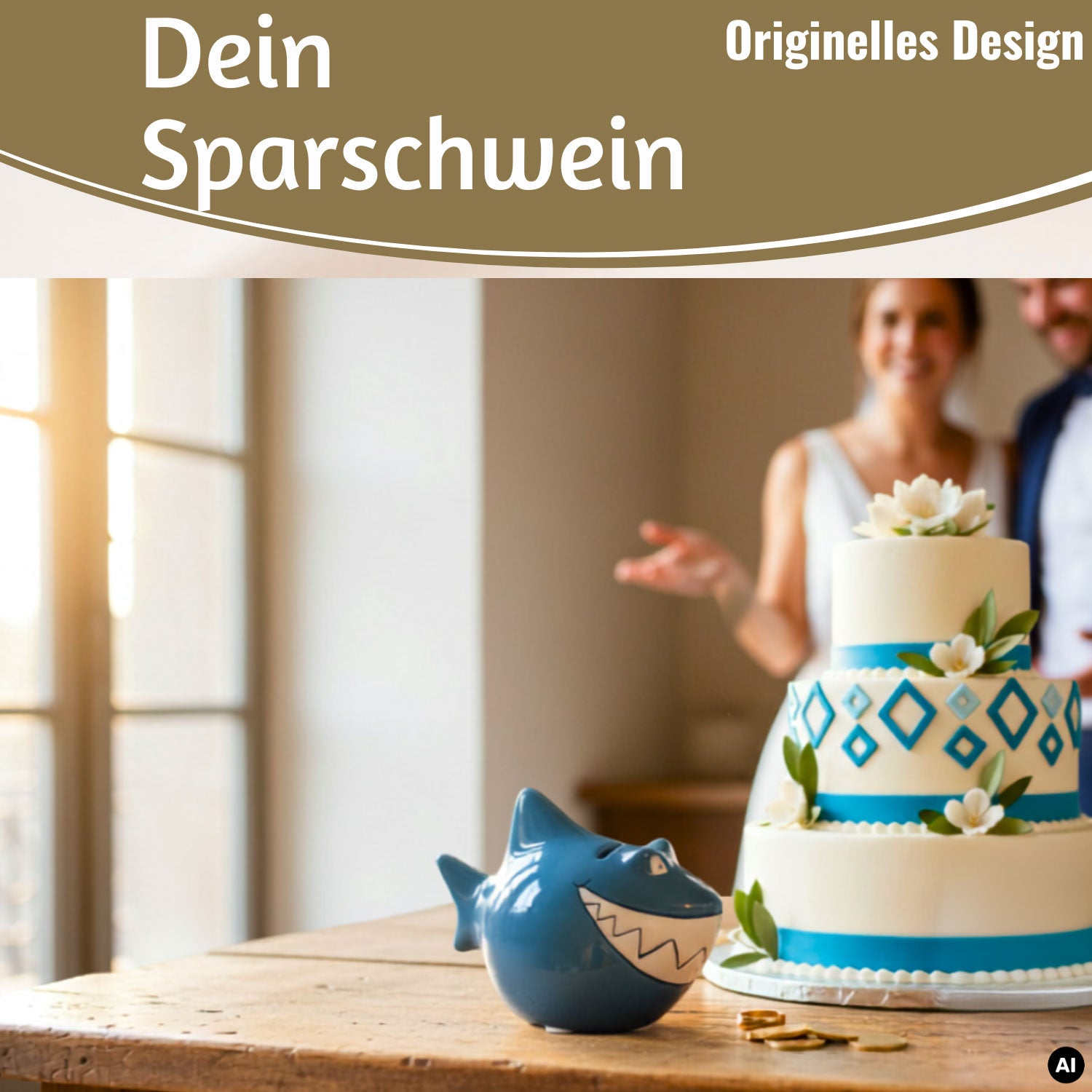 LS-LebenStil Finanz-Hai Sparschwein Keramik blau-weiß 13cm