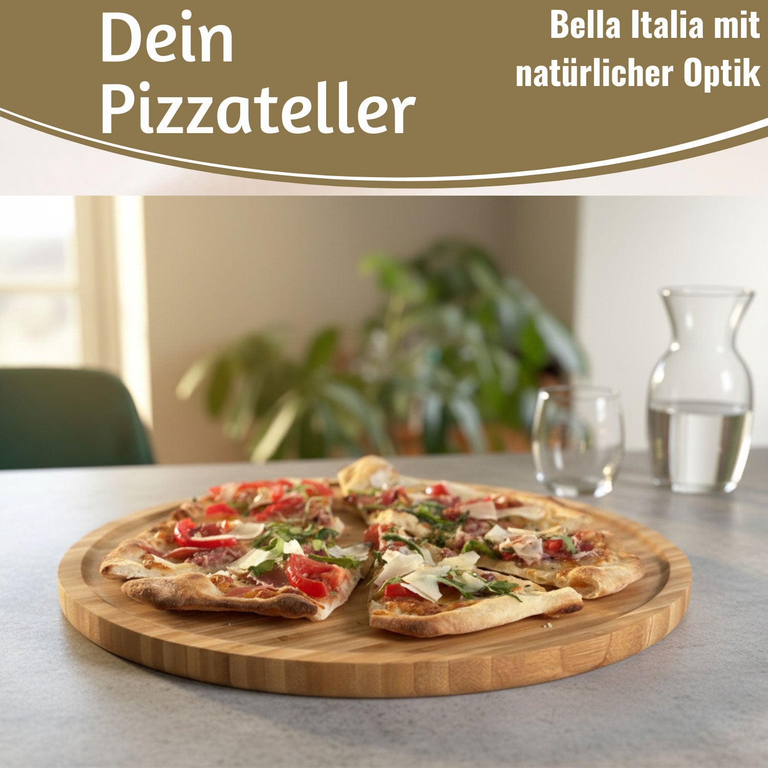LS-LebenStil XL Pizzateller Bambus Rund 32cm Servierteller