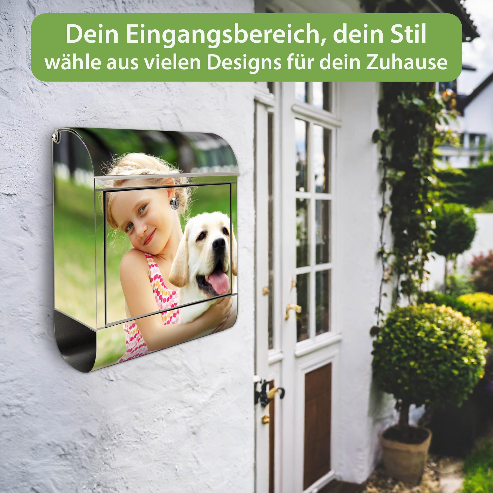 Banjado Briefkasten Wunschmotiv Edelstahl 38x43x12 ohne Namen