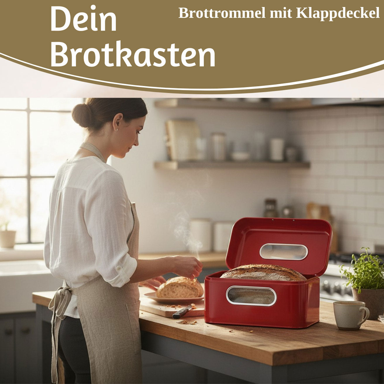 LS-LebenStil Vintage Brotkasten Rot Metall 30cm mit Deckel