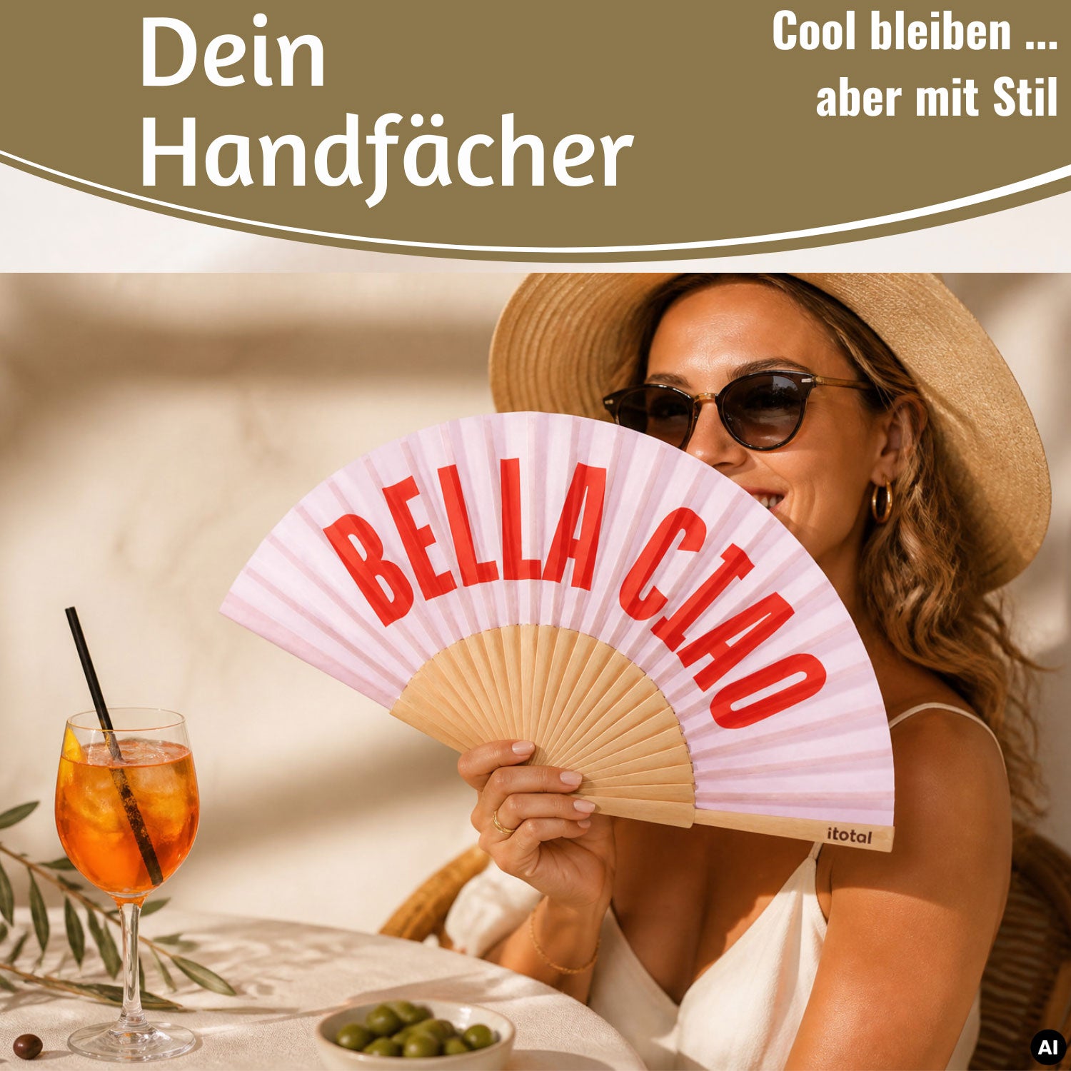 LS-LebenStil Shopper & Taschen Bella Ciao Handfächer Rosa Rot Holz