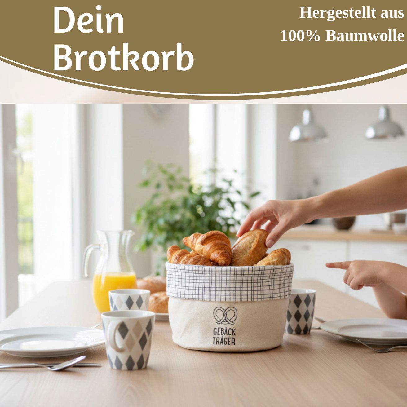 LS-LebenStil Küche & Haushalt Brotkorb Stoff Creme 20x16cm Baumwolle