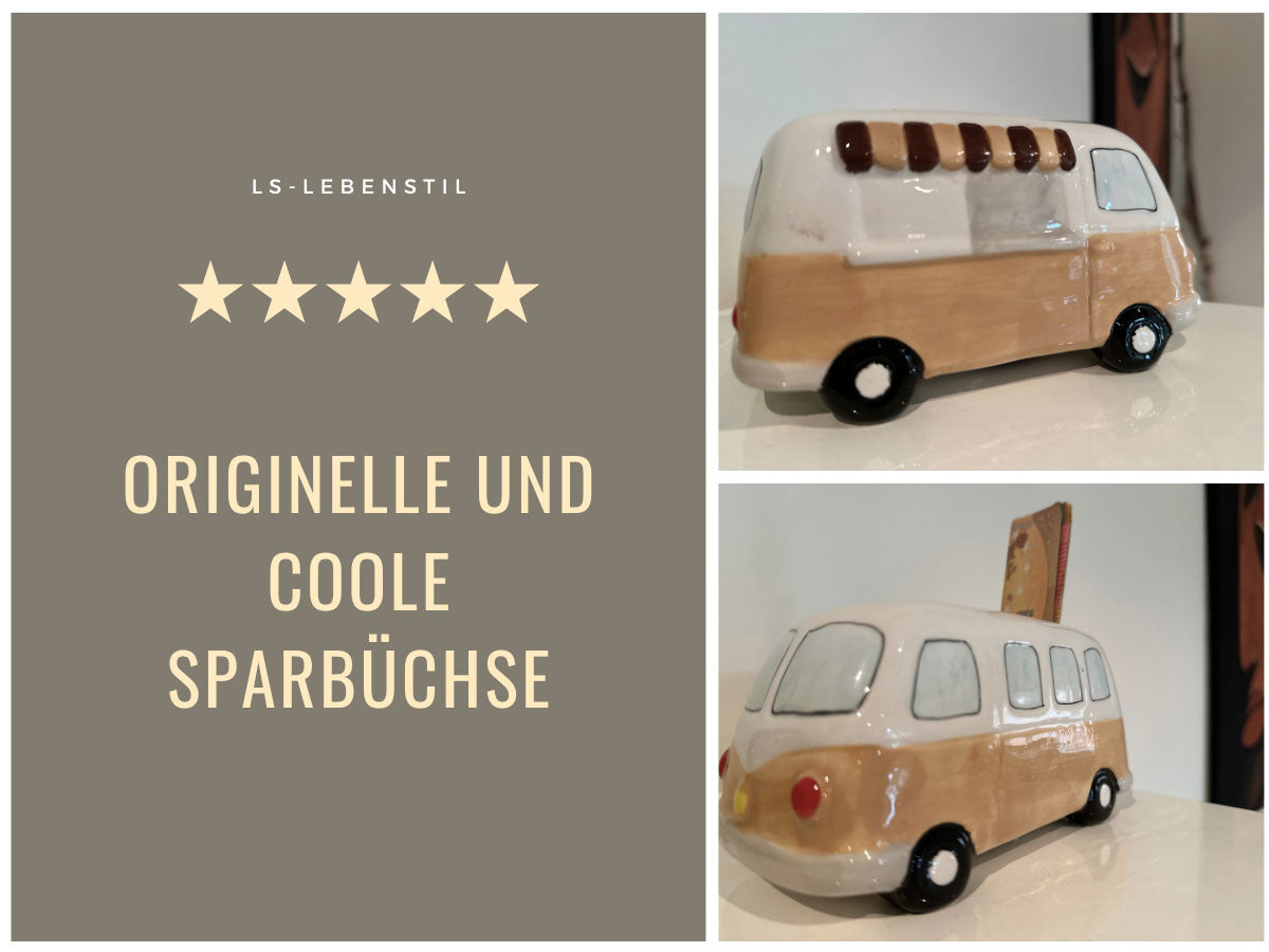 LS-LebenStil Keramik Sparschwein Bus 16cm retro