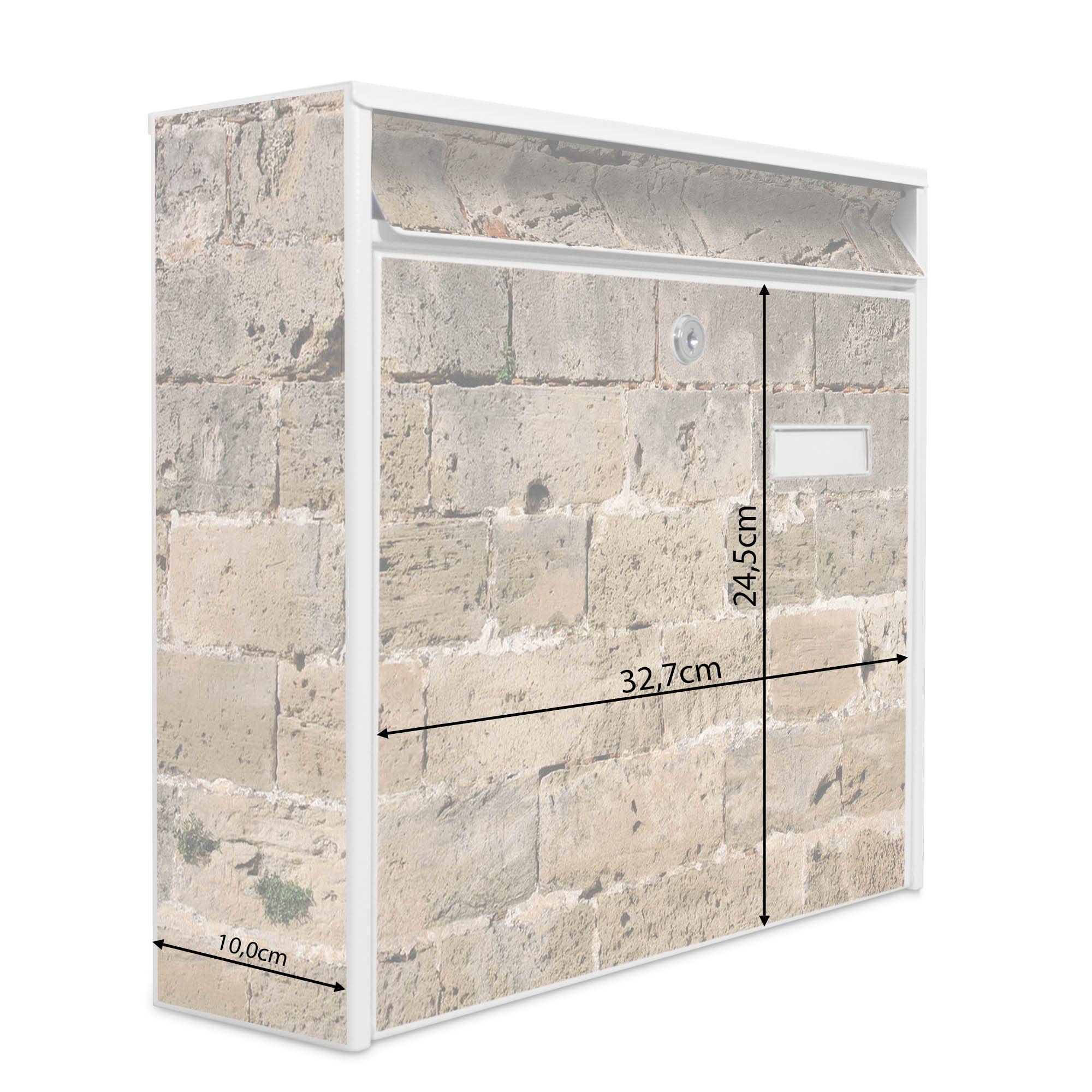 Banjado Briefkasten Mauer Antik Weiss A4 32x36cm mit Namensschild
