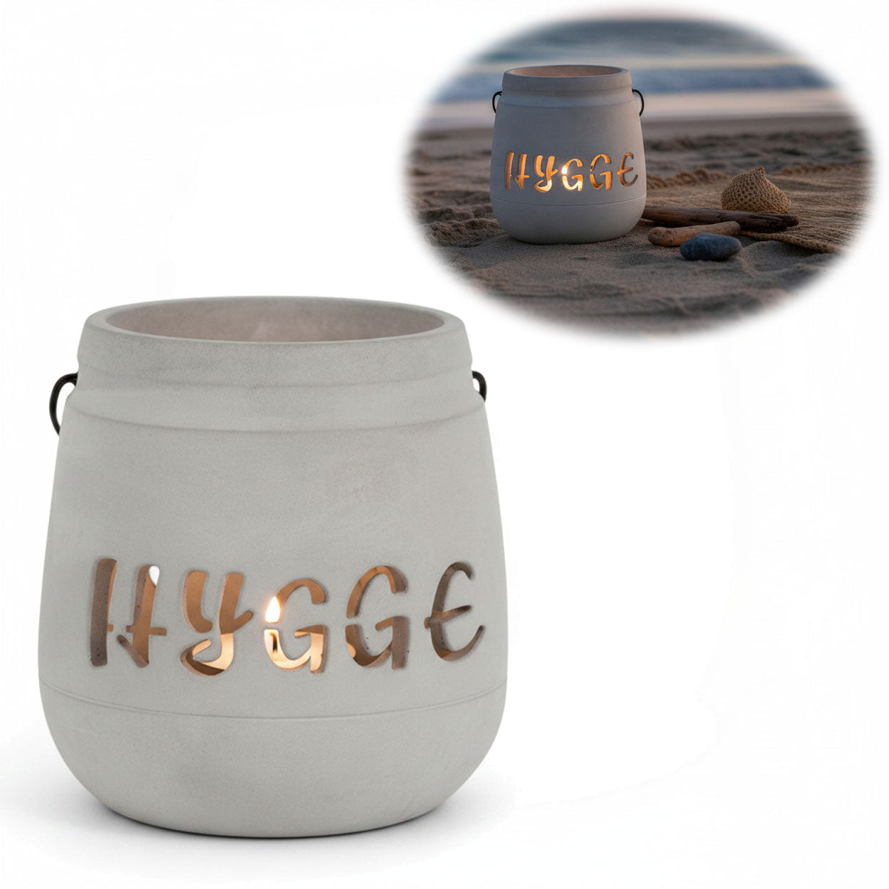 LS-LebenStil Hygge Beton Windlicht Grau 13cm mit Griff