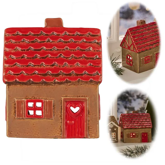 LS-LebenStil Küche & Haushalt Teelichthaus Nyhavn 14cm braun rot Keramik