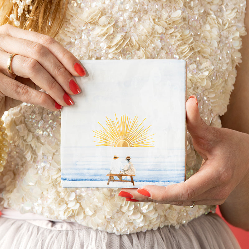 StoryTiles Delft Blue Samen de zon zien zakken Fliese 10x10 cm Gold