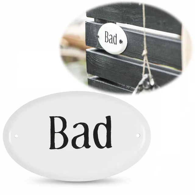 LS-LebenStil Möbel & Wohnen Türschild Metall Bad Weiß 9x5,5cm
