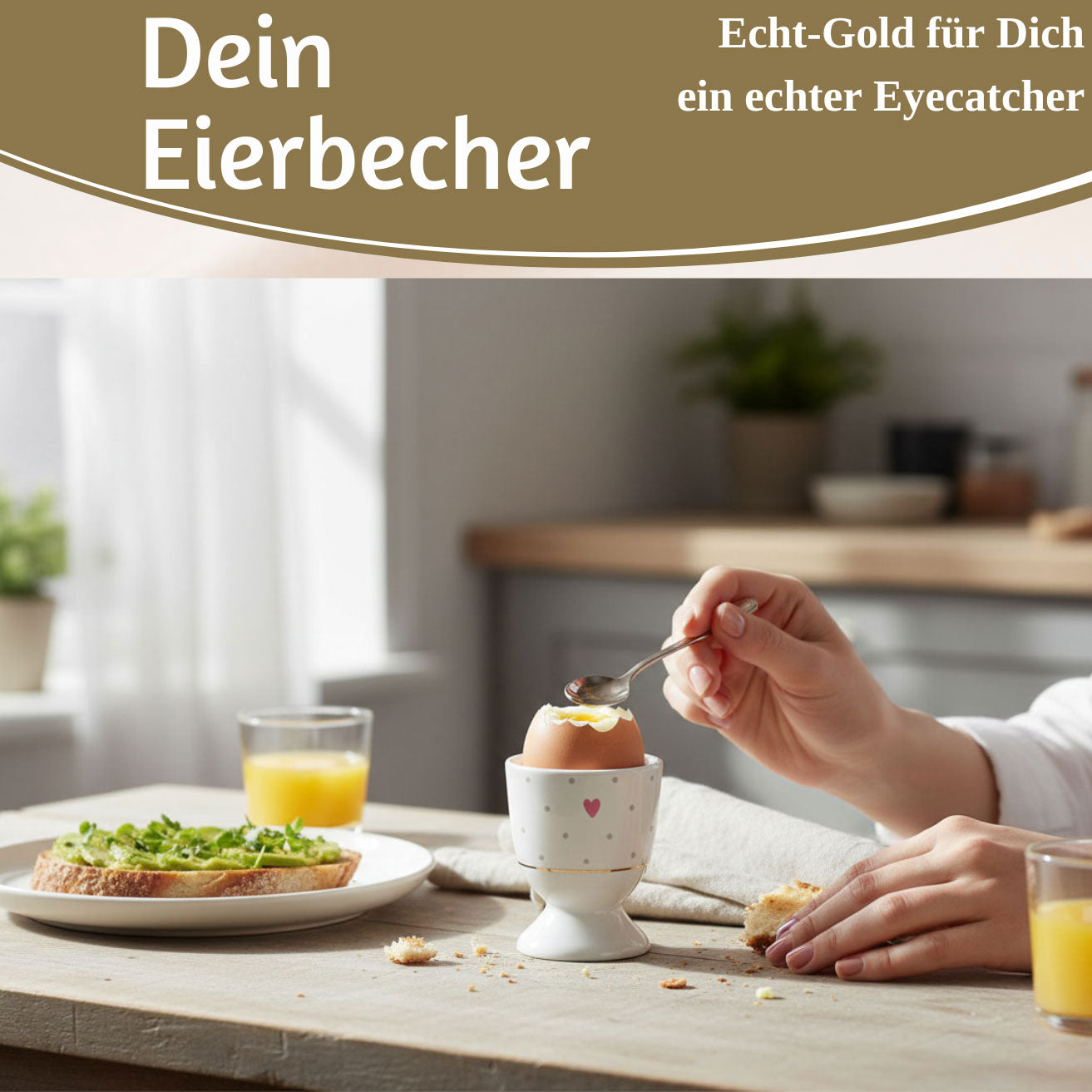 LS-LebenStil Gute Laune Eierbecher Herz Porzellan Echt-Gold 6x5cm