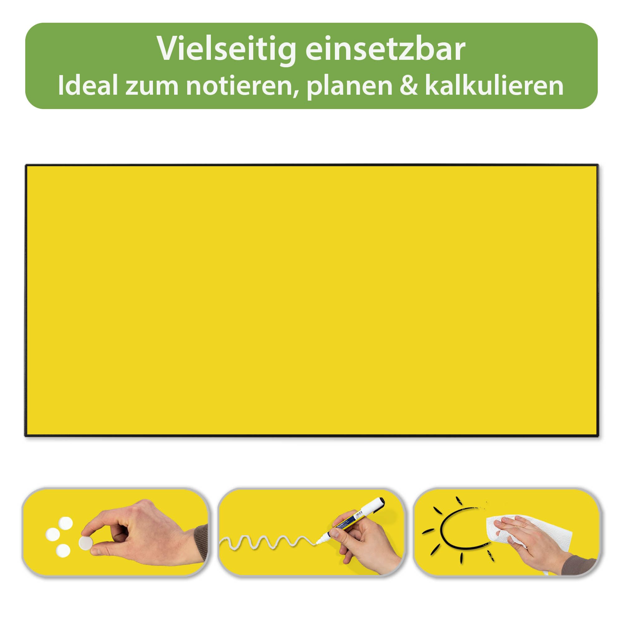 Banjado Magnettafel Metall 78x37cm Magnetwand Sonnengelb beschreibbar