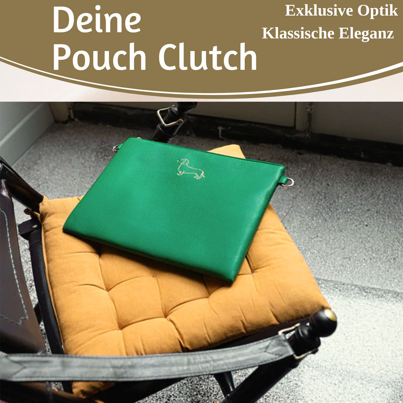 Mimi's Glow Stella Clutch Dackel XL 30cm Grün PU-Leder